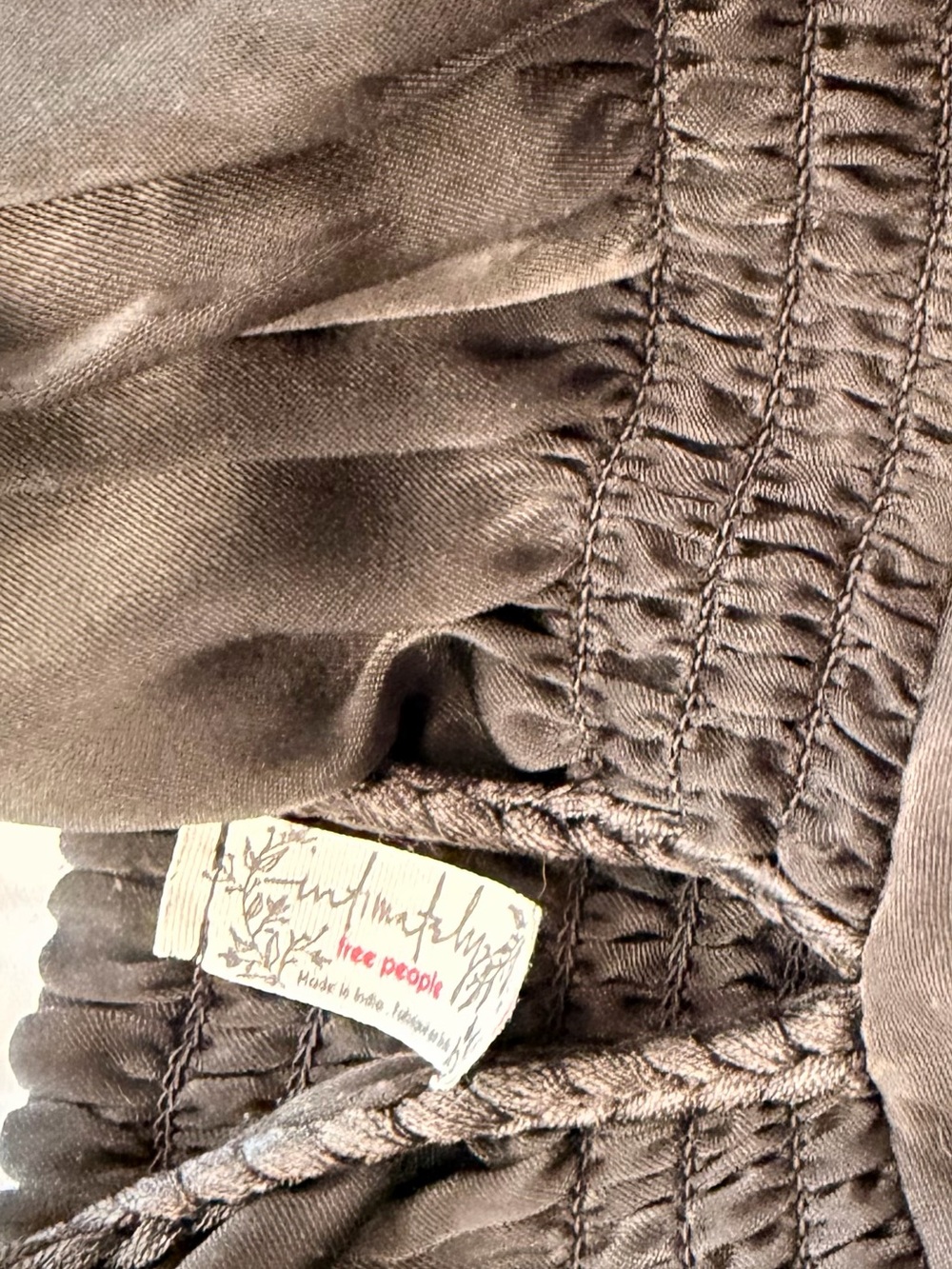 Free People Satiny Dark Coffee Cami with Ruched V-Neck Size SP - Picture 6 of 6
